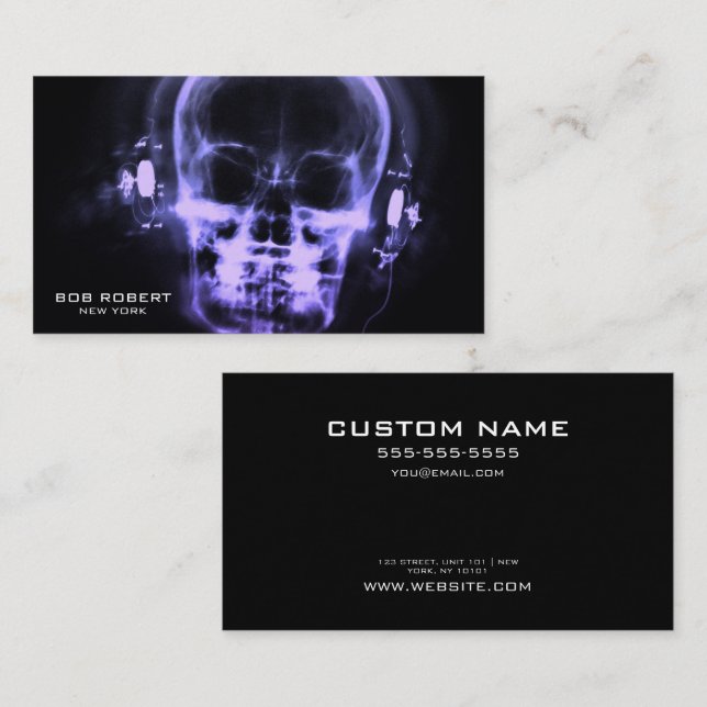 Create Your Own X-Ray Skeleton in Headphones Business Card (Front/Back)