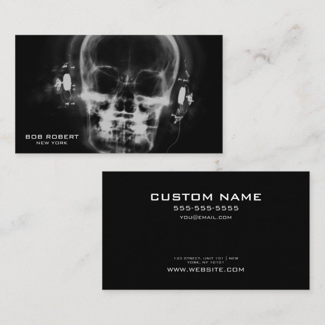 Create Your Own X-Ray Skeleton in Headphones Business Card (Front/Back)