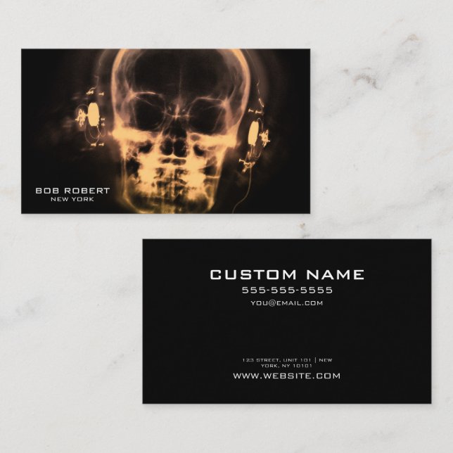 Create Your Own X-Ray Skeleton in Headphones Business Card (Front/Back)
