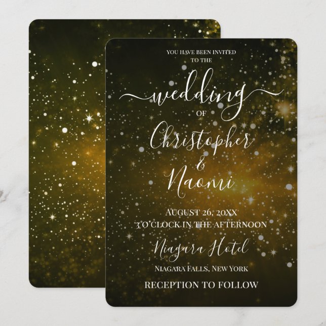 Create Your Own Yellow Cosmic Wedding Invitation (Front/Back)