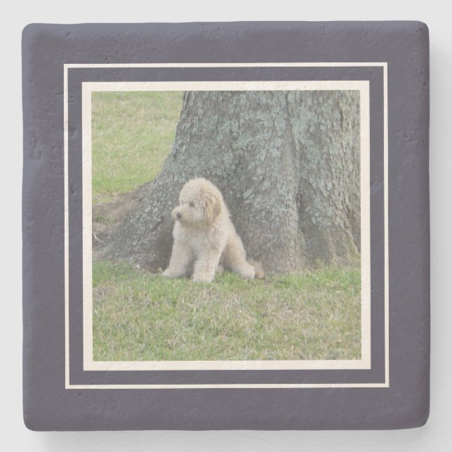 Create Your Own Your Photo Template Blue & White Stone Coaster (Front)