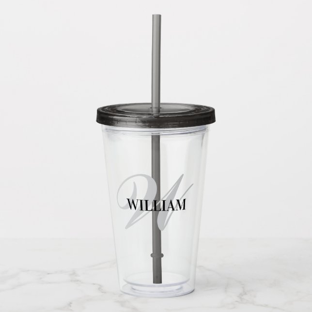 Create Your Personalised Monogram Name Black Acrylic Tumbler (Front)
