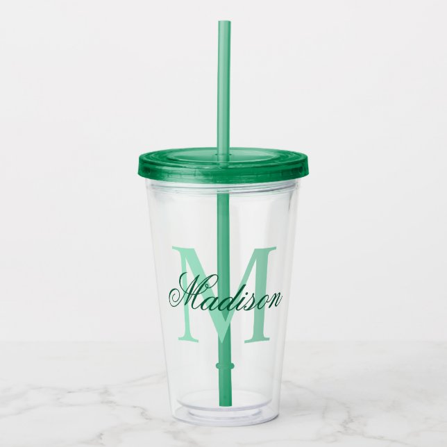 Create Your Personalised Monogram Name Green Acrylic Tumbler (Front)