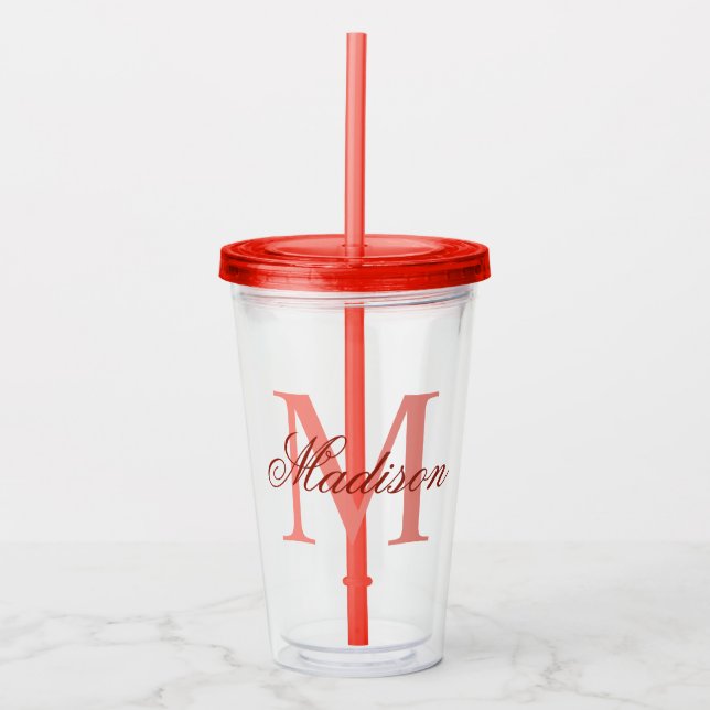 Create Your Personalised Monogram Name Red Acrylic Tumbler (Front)