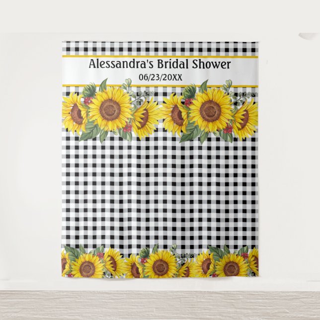 Create Your Photo Booth Backdrop Gingham Sunflower Tapestry (Front)