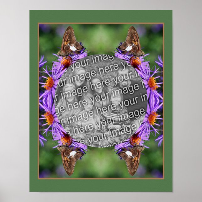Create Your Photo Butterfly On Aster Flower Frame Poster (Front)