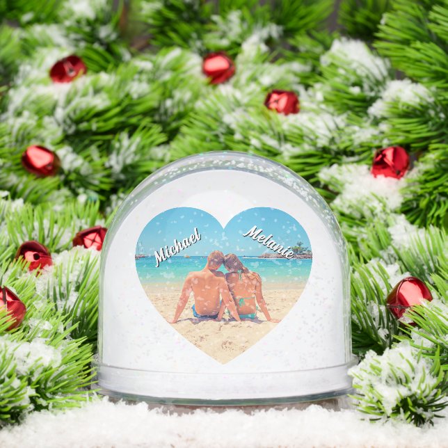 Create Your Photo Heart Snow Globe Gift with Names (Christmas)