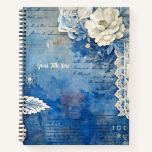 Create Your Shabby Chic White Roses Blue Floral Notebook