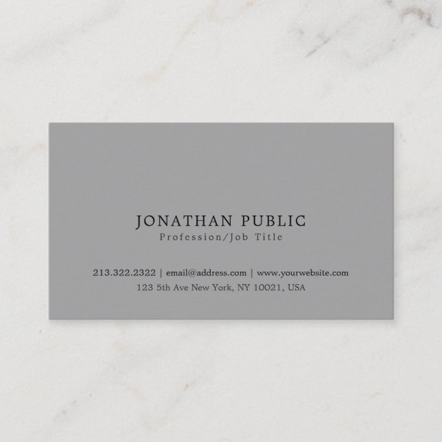 Create Your Simple Modern Stylish Grey Plain Business Card (Front)