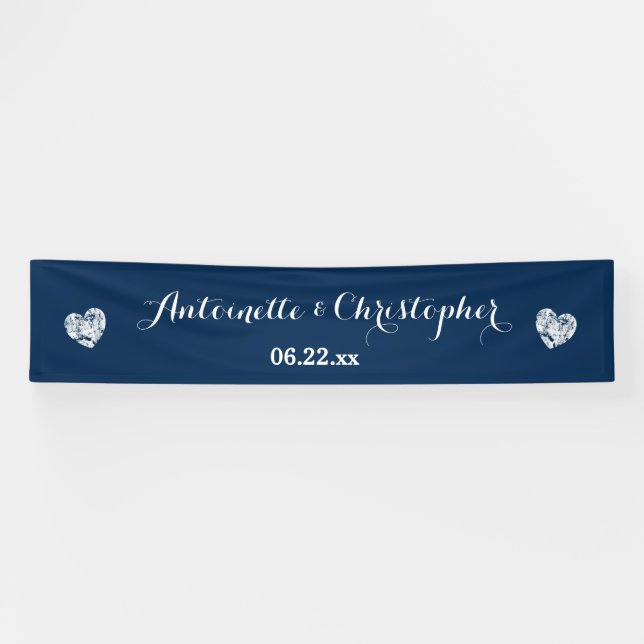 Create Your Wedding Banner A02 Blue Grunge Hearts (Horizontal)