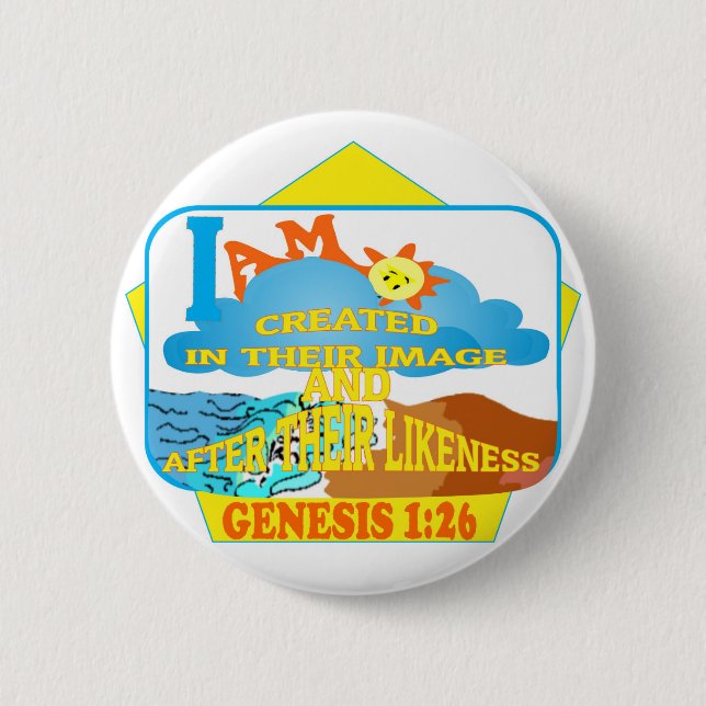 Created in His Image Eng 6 Cm Round Badge (Front)