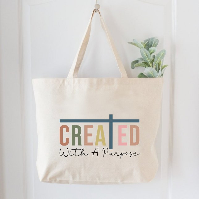 Created With A Purpose Christian Women Faith Based Large Tote Bag (Created With A Purpose Christian Women Faith Based Large Tote Bag)