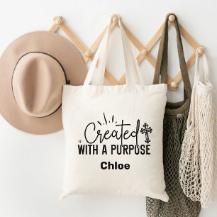 Created With A Purpose Motivational Christian Tote Bag