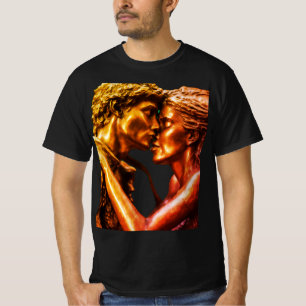 Creating a bronze sculpture of a prehistoric coupl T-Shirt