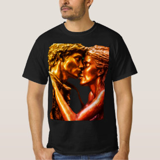 Creating a bronze sculpture of a prehistoric coupl T-Shirt