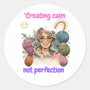 Creating calm, not perfection - Retro knitting gir Classic Round Sticker