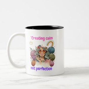 Creating calm, not perfection - Retro knitting gir Two-Tone Coffee Mug