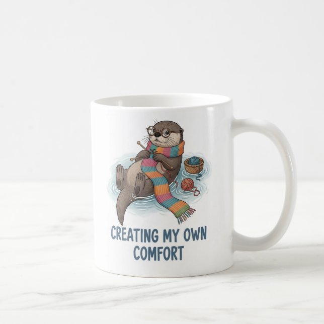 Creating My Own Comfort - Cute Knitting Otter Coffee Mug (Right)
