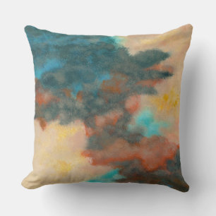 Creation, Abstract Art Painting Pastels Peach Teal Cushion