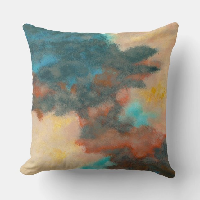 Creation, Abstract Art Painting Pastels Peach Teal Cushion (Front)