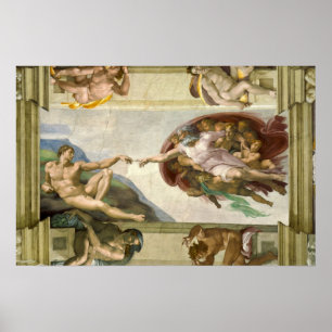 Creation of Adam by Michelangelo, Vintage Fine Art Poster