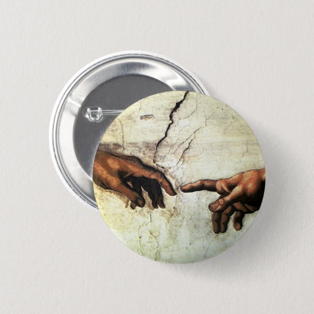 Creation of Adam - Hands Michelangelo 1475 - 1564 6 Cm Round Badge (Front & Back)
