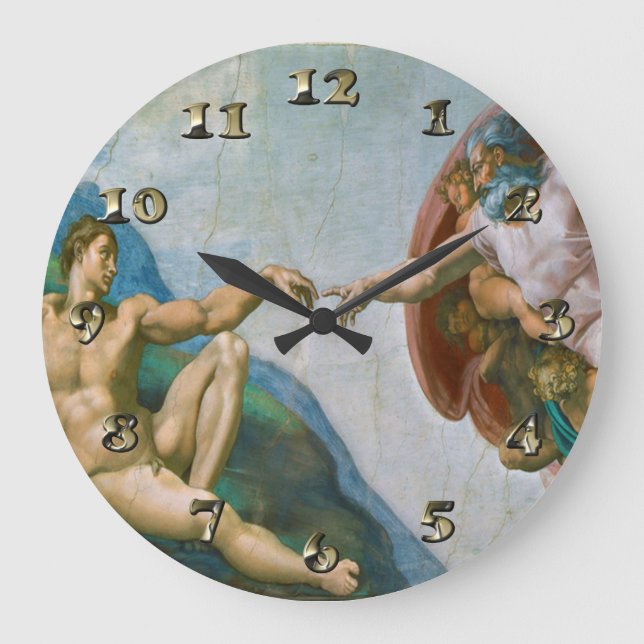 Creation of Adam - Michelangelo 1475 - 1564 Large Clock (Front)