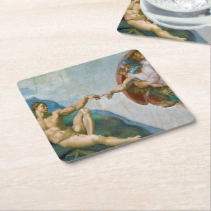 Creation of Adam - Michelangelo 1475 - 1564 Square Paper Coaster