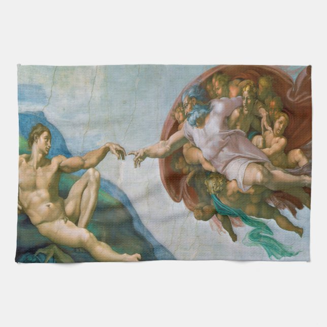 Creation of Adam - Michelangelo 1475 - 1564 Tea Towel (Horizontal)