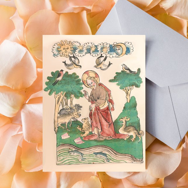 Creation of the World - Bible Mediaeval Manuscript Postcard (Creation of the World - Bible Medieval Manuscript Catholic Christian Postcard)