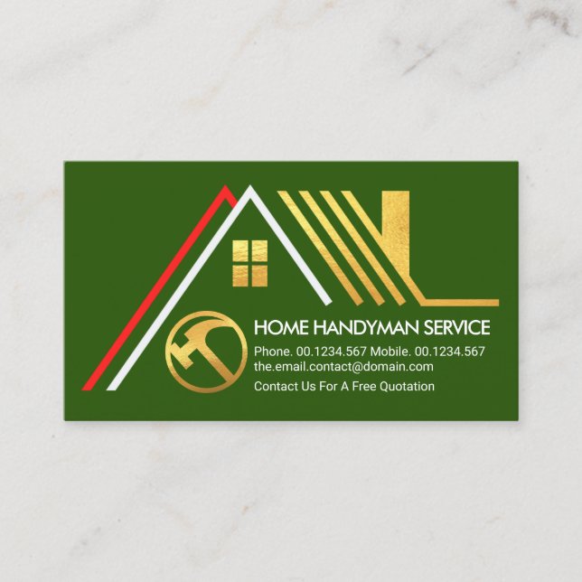 Creative A-Frame Gold Roof Construction Business Card (Front)