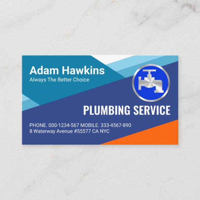 Creative Abstract Blue Plumbing Layers Business Card (Front)