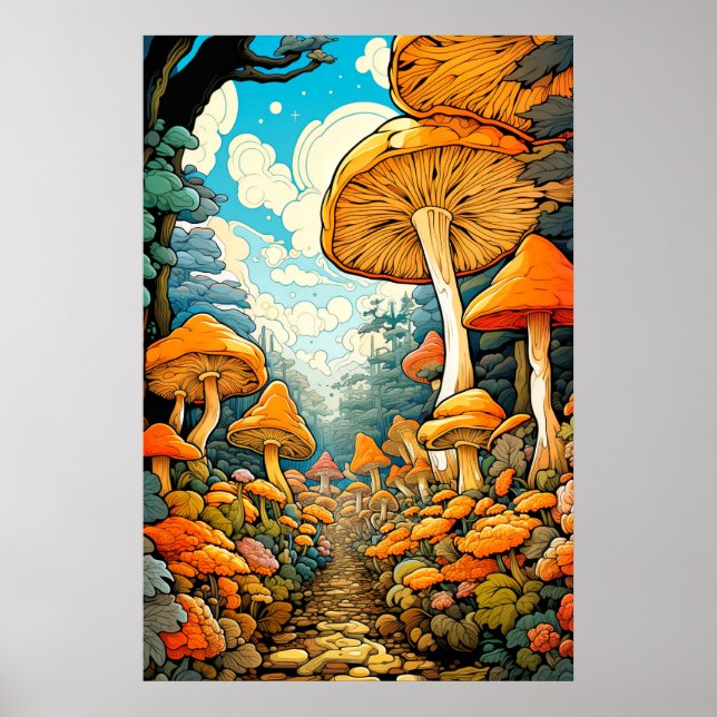 Creative Abstract Mushroom Forest Illustration Poster (Front)
