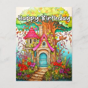 Creative Abstract Mushroom Treehouse Illustration Postcard