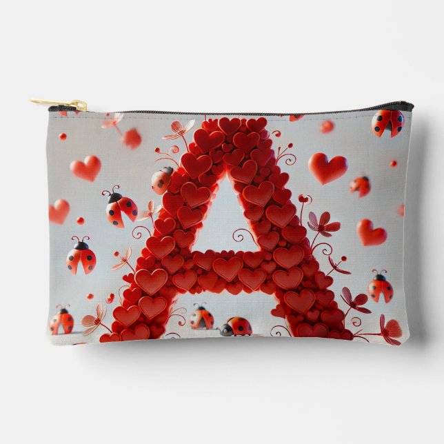 Creative Alphabet Letter A with Heart Shapes Accessory Pouch (Front)