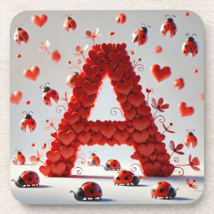 Creative Alphabet Letter A with Heart Shapes Coaster