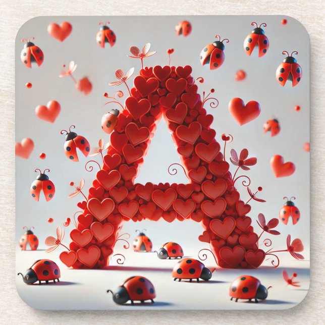 Creative Alphabet Letter A with Heart Shapes Coaster (Front)