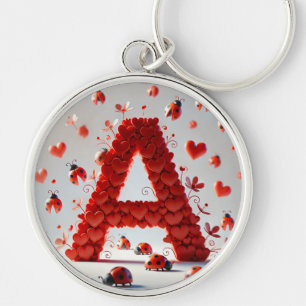Creative Alphabet Letter A with Heart Shapes Key Ring