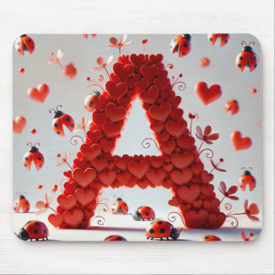 Creative Alphabet Letter A with Heart Shapes Mouse Mat