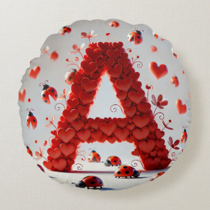 Creative Alphabet Letter A with Heart Shapes Round Cushion