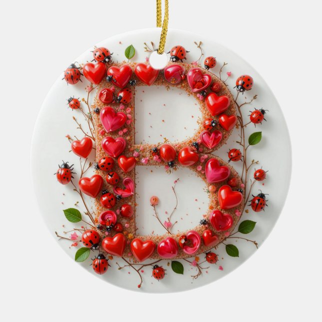 Creative Alphabet Letter B with Heart Shapes Ceramic Tree Decoration (Front)