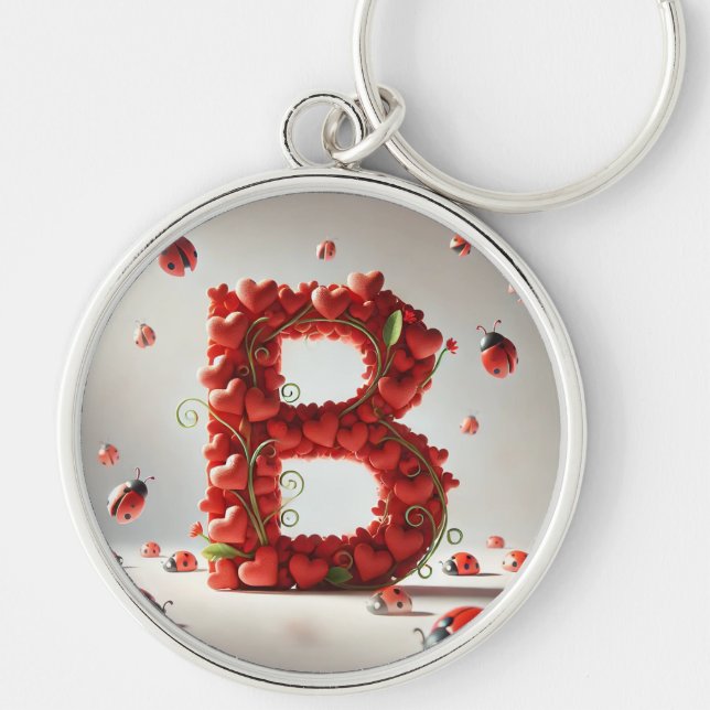 Creative Alphabet Letter B with Heart Shapes Key Ring (Front)