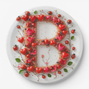 Creative Alphabet Letter B with Heart Shapes Paper Plate