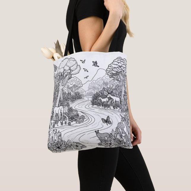 Creative Animal Nature Line Art Colouring  Tote Bag (Close Up)