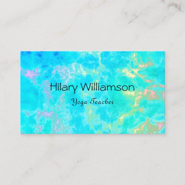 Creative Aqua Blue Water Art Rainbow Yoga Teacher Business Card (Front)