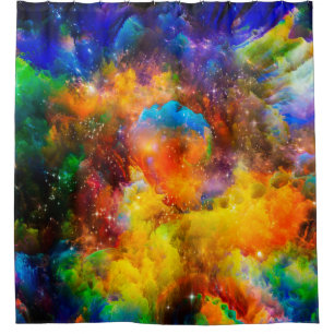 Creative arrangement of fractal elements, lights a shower curtain