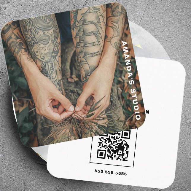 Creative Artist Custom Artwork Photo With QR Code Square Business Card (Creator Uploaded)