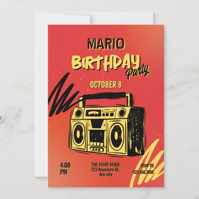 Creative artistic street art music birthday invitation (Front)