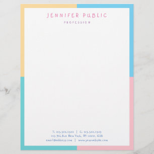 Creative Beautiful Pink Yellow Blue Green Modern Custom Letterhead
