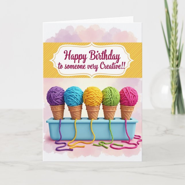Creative Birthday Yarn Cone Card (Front)